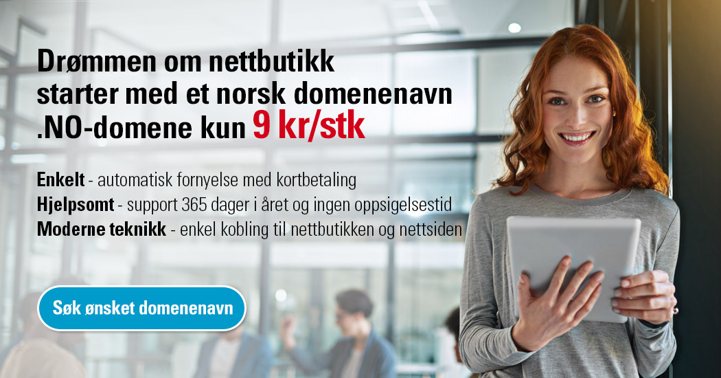 Drømmen om nettbutikk starter med et norsk domenenavn .NO-domene kun 9 kr/stk